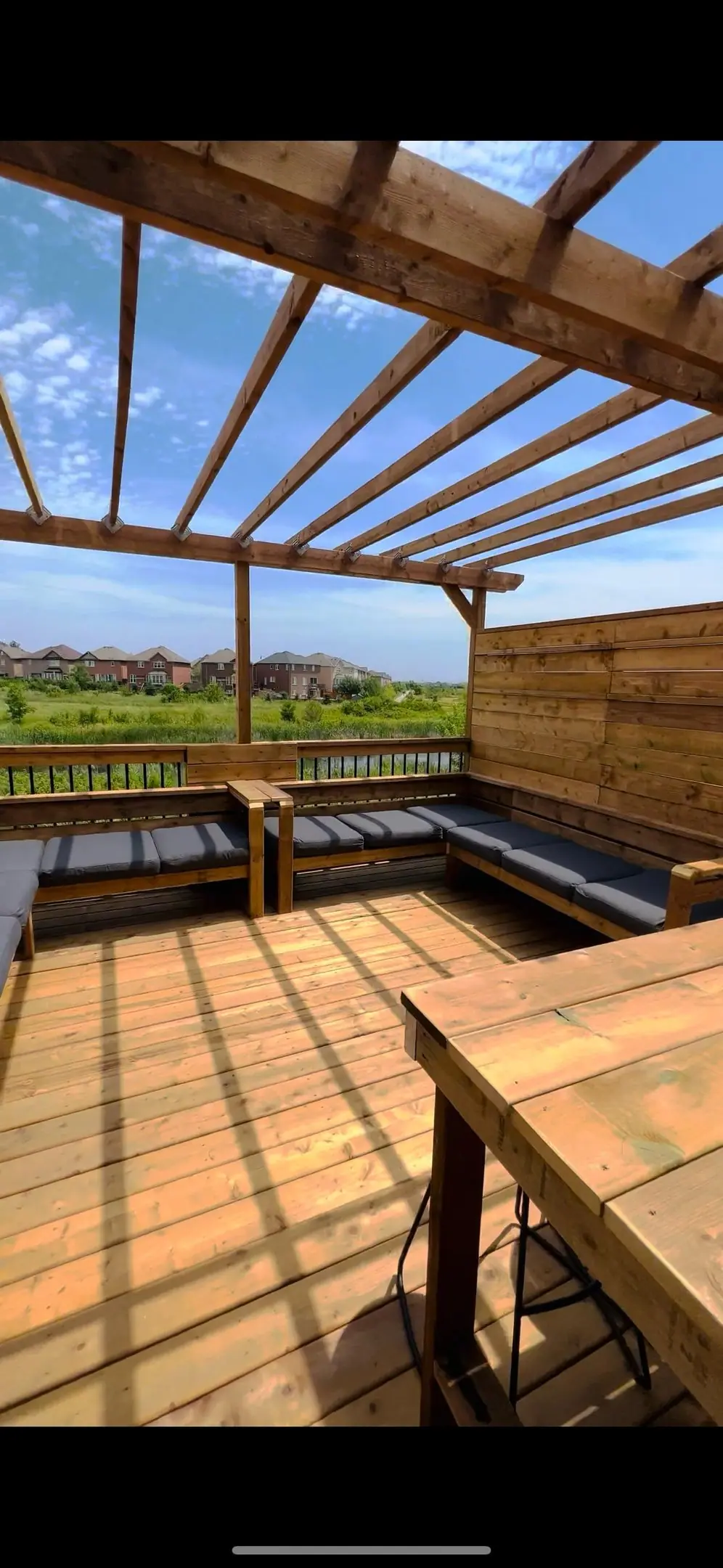 Pergola over a deck seen from underneath