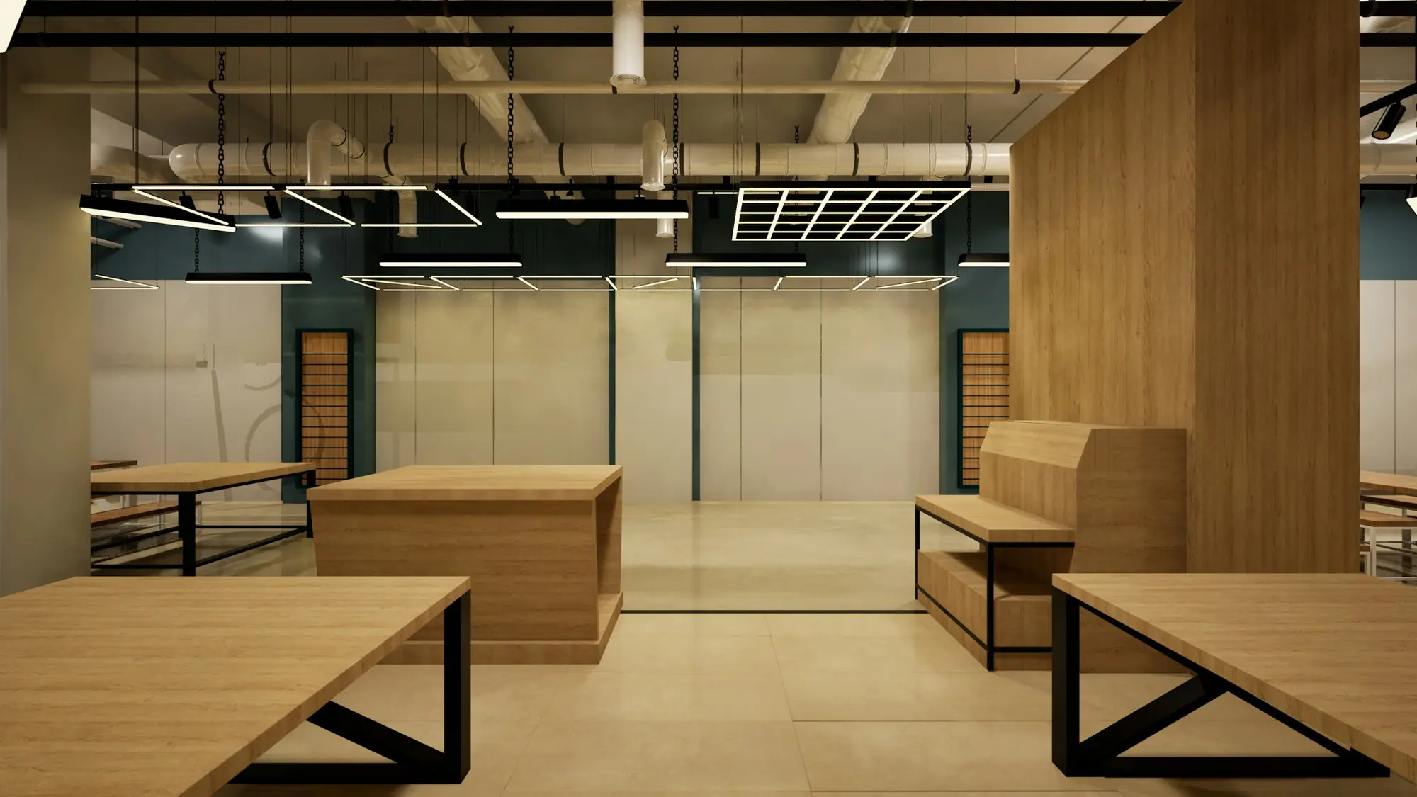Retail unit with wood display fixtures and concrete walls